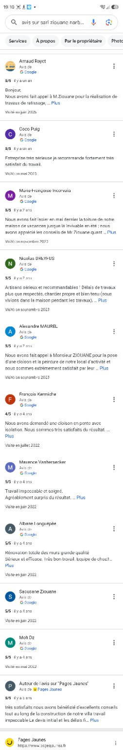 Capture de notre fiche Google SARL ZIOUANE